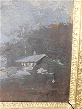Oil on Canvas Painting in Large Gold Gilt Frame - Painting Has Tears and Paint Loss Frame Measures 30 by 36 - Some Gold Loss on Frame 