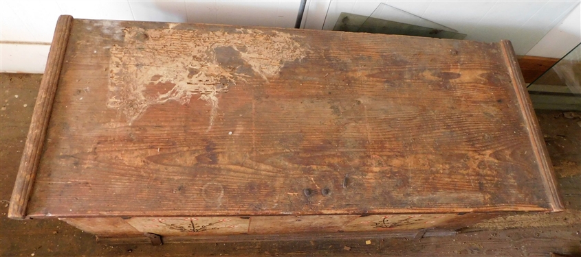 Pine Grain Painted Chest with Painted Flower Decoration - Black Smith Straps and Handles - Top Finish is Rough - 22 tall 55 1/2 by 22