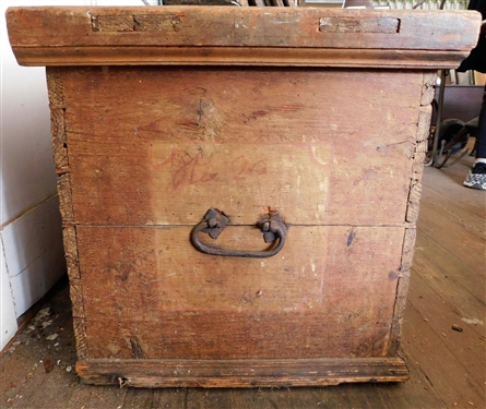 Pine Grain Painted Chest with Painted Flower Decoration - Black Smith Straps and Handles - Top Finish is Rough - 22 tall 55 1/2 by 22