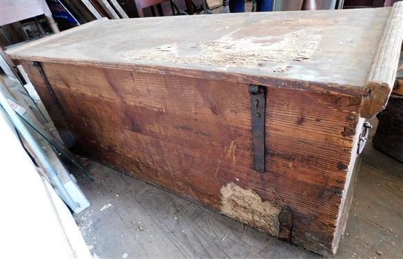 Pine Grain Painted Chest with Painted Flower Decoration - Black Smith Straps and Handles - Top Finish is Rough - 22 tall 55 1/2 by 22