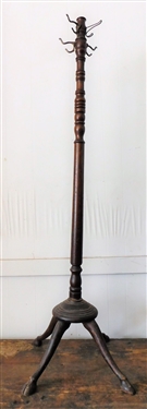 Oak Wood Hat Rack with Hoof Feet - Missing Some Hooks - 62 Tall - Needs Tightening