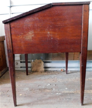 Walnut Slant Top Desk with Drawer - Divided Compartments inside - Inlaid Key Holes Legs Are Damaged - 31 1/2 tall 25 1/2 by 23