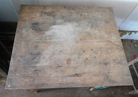 Country Primitive Turned Leg Table with Scrub Board Top - Painted Base Over Original Finish -2 Board Top  Measures 28 3/4 29 by 24 3/4
