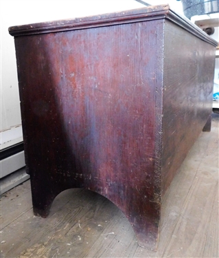 Heart Pine Blanket Box - Thin Legs - 21 tall 49 by 16 - Some Damage to Corner and Missing Side Molding - Each Side is Single Board