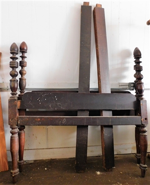 Full Sized Rope Bed with Acorn Finials - Original Finish- Head Board, Foot Board, and Wood Rails - Foot Board Needs To Be Put Together - Also Including Trundle Frame - 