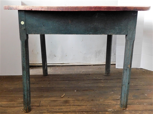 Round 3 Board Top Table with Green Painted Base Chamfered Legs - 27 1/4 tall 42 Across