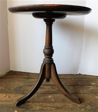 Round Mahogany Table - Dovetailed Bottom - 19 3/4 tall 15 1/2 across Base Has Split and Top Has Repair 