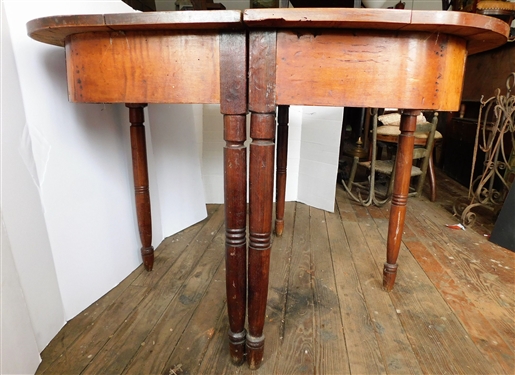 Pair of Maple Banquet End Tables - Turned Legs - Each Table Measures   29 tall 37 1/2 by 20 - One Side Has Some Paint Overspray on Top  