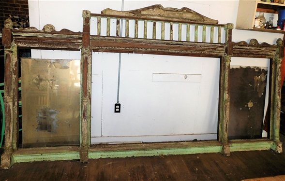 Wood Carved Back Bar - Measures - 10'6 Long 69 to top of Center - Ends Measure 58 - Missing Mirrors - Center Measures 42 by 60 Ends 42 by 24