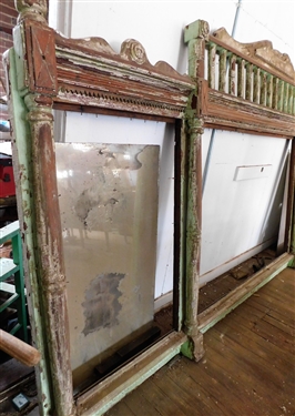 Wood Carved Back Bar - Measures - 10'6 Long 69 to top of Center - Ends Measure 58 - Missing Mirrors - Center Measures 42 by 60 Ends 42 by 24