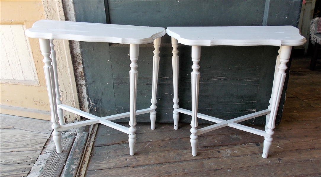 Pair of White Painted Half Round Tables - Each Measures 22" tall 23" by 12"
