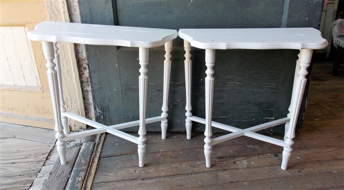 Pair of White Painted Half Round Tables - Each Measures 22 tall 23 by 12