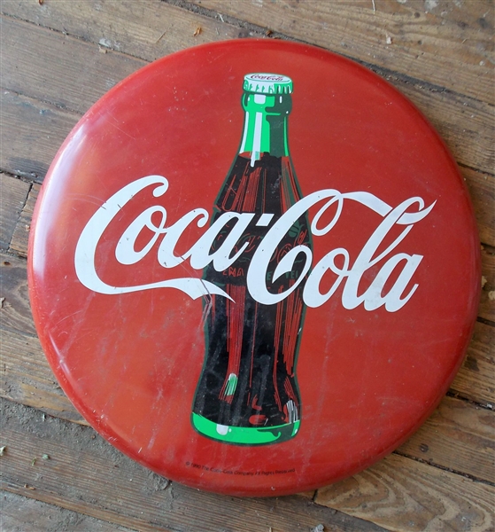 1990 Coca-Cola "Tacker-Type" Metal Sign - Measures 19 3/4" Across - Scratch Across Coca - See Photo