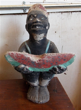 Concrete Black Americana Boy Eating Watermelon - Measures 12 Tall - Some Paint Loss