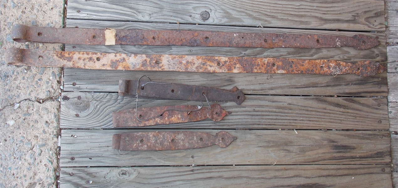 3 Pairs of Blacksmith Shop Made Hinges - Largest Measures 37 1/2" long 1 1/2" Wide