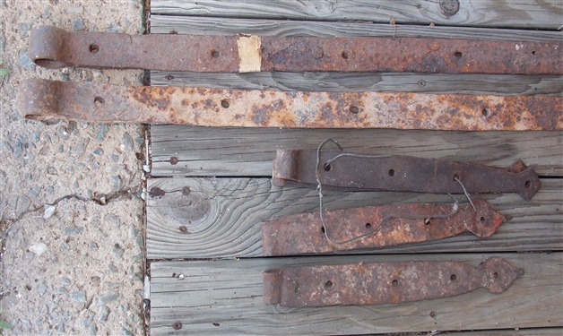 3 Pairs of Blacksmith Shop Made Hinges - Largest Measures 37 1/2 long 1 1/2 Wide