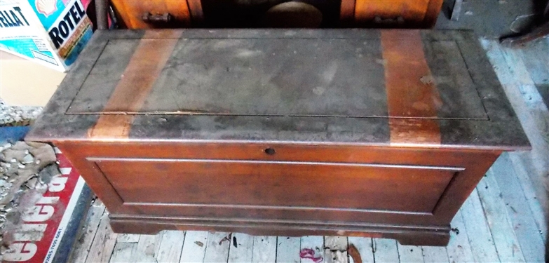 Cedar Chest - Top Has Some Sun Fading and Damage to Top- NO Contents - Measures 20 1/2 tall 46 by 19