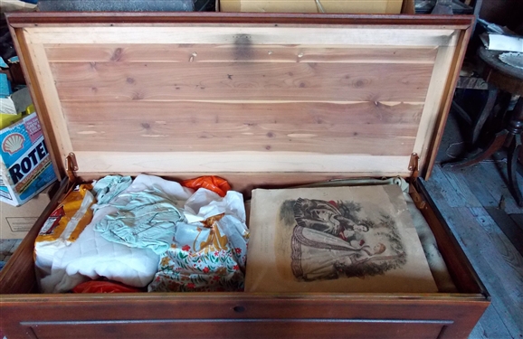 Cedar Chest - Top Has Some Sun Fading and Damage to Top- NO Contents - Measures 20 1/2 tall 46 by 19