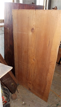 Primitive Pegged Table, Foot Stool, Drawer Fronts, Wood Pieces, Enamel Bucket Lot and Wide Wood Boards - Table Measures - 28 1/2 tall 36 1/2 by 21 1/2  Largest Board Measures - 44 1/2 by 24 1/2