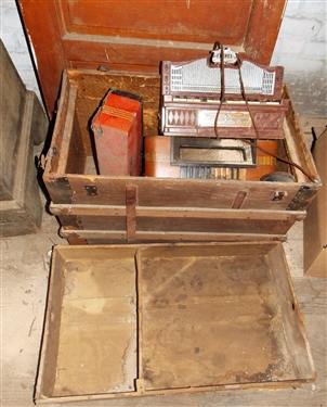 Philco Radio, Fireking Battery, Trunk Bottom with Tray, and Wood Door No Glass- Door Measures 79 1/2 by 32