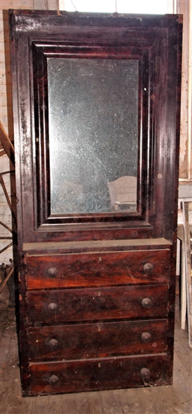 Unusual Cupboard with Mirrored Door and 4 Drawers - Measures - 70" tall 30" by 19 1/2"