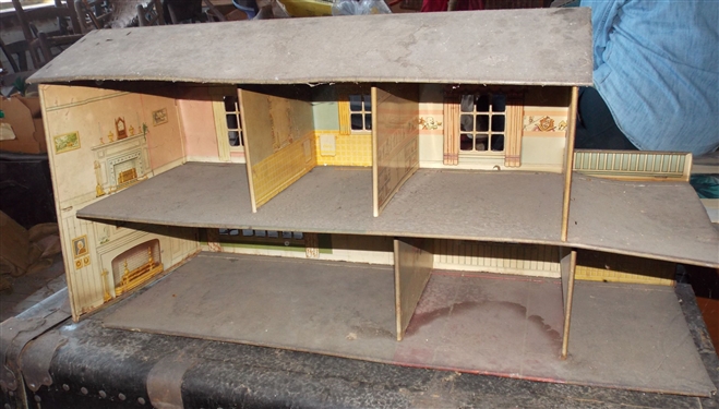 Marx Tin Litho Doll House - Needs Cleaning - Measures 17 tall 33 by 12
