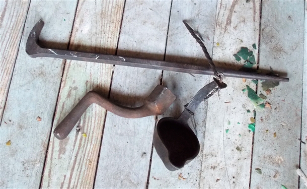 Betty Oil Lamp, Crank, and Nail Puller 