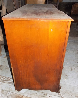 1940's Maple Desk with Wagon Plaque on Front - 3 Drawers - Measures - 29 1/2 tall 45 by 18 1/2 Some Veneer Splitting - See Photo 