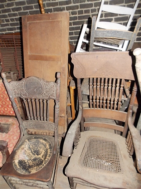 Large Lot of Chairs, Cupboard Doors, Chicken Coop, Hat Rack, Rockers, and More - See Photos 