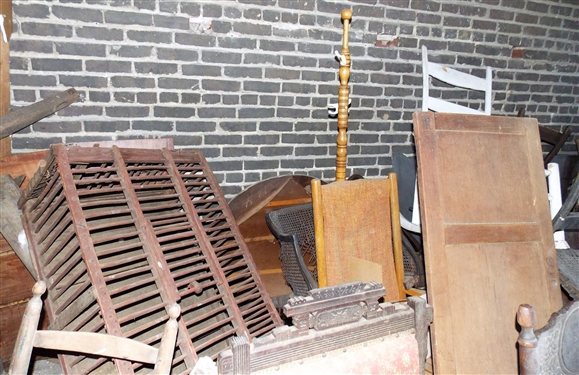 Large Lot of Chairs, Cupboard Doors, Chicken Coop, Hat Rack, Rockers, and More - See Photos 