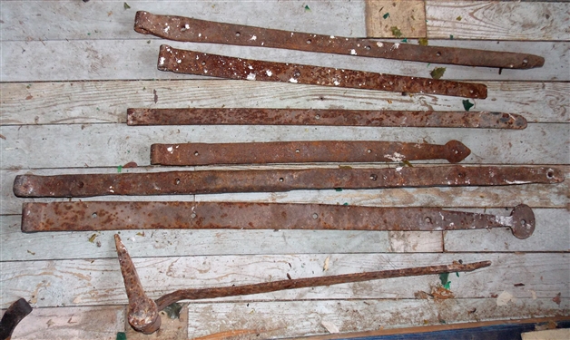 7 Large Blacksmith Shop Made Hinges - Largest Measures 39 long 1 1/2 Wide
