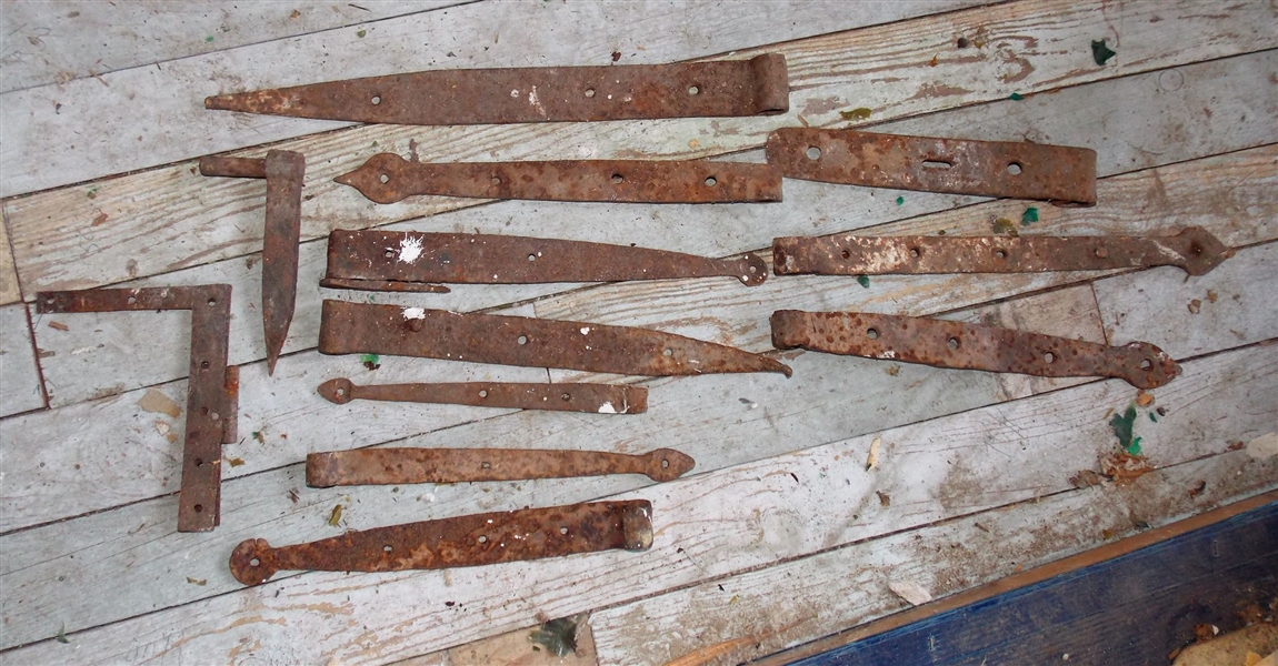 12 Blacksmith Shop Made Hinges - Largest Measures 18" by 2"