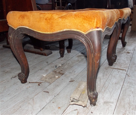 Pair of French Provincial Foot Stools with Orange Velour Tops - Each Measures 13 tall 16 1/2 by 16 1/2