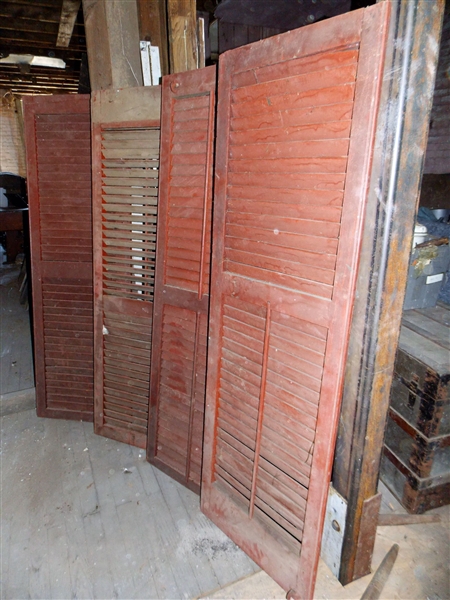 4 Pegged Shutters with Hardware - Painted Red - Each Measures 64" by 21 3/4"