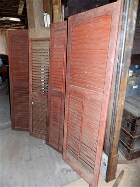 4 Pegged Shutters with Hardware - Painted Red - Each Measures 64 by 21 3/4