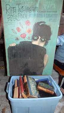 Tote Full of Books including The New Yorker Third Edition, Herman Melville, Etc. Als including Rita Tushingham and Peter Finch Poster on Board - Measuring 33 1/2 by 23 1/2 - Rough Condition
