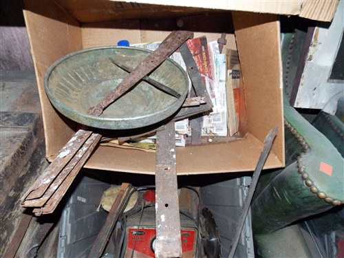 3 Boxes including Hardware, Saw, Hammer, Hand Tools, Metal Pieces, Etc.