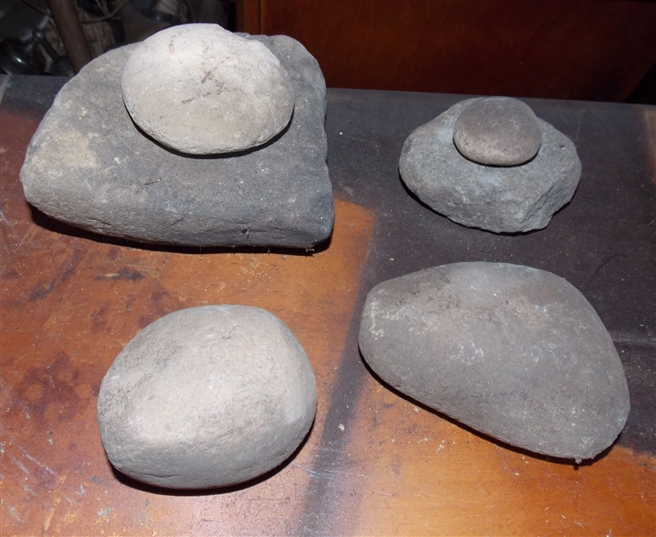 Lot of Native American Indian Artifacts including 2 Griding Stones - Largest Measures 6" by 5"