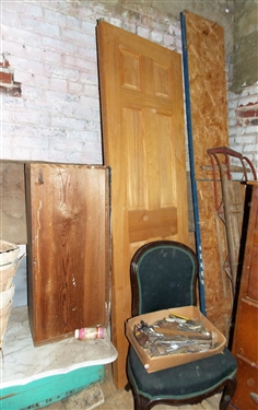 Chair, 2 Pine Paneled Doors, Snow Sled, Flatware, Drawer - Marble Not Included 