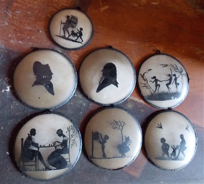 7 Bowed Glass Reverse Painted Silhouettes - 6 Larger Measure 4 