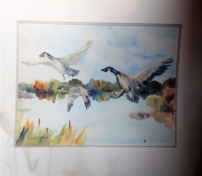 Watercolor Painting of Ducks by Lela Averett - Artist Signed - Painting Measures 18" by 24"