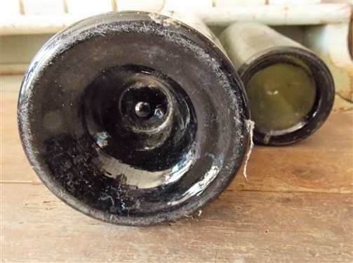 2 Early Green Bottles with Applied Tops - Largest Measures 14