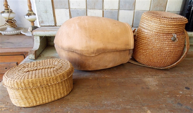 Habitat Made in England Pottery Baking Dish, Sea Grass Lidded Basket, and Basket Purse - Top Needs Stitching - Pottery Measures 6 1/2 tall 10 by 7