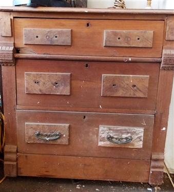 3 Drawer Victorian Chest - Missing Pulls - Finish Has Rings on Top - 31 1/2 tall 29 by 15