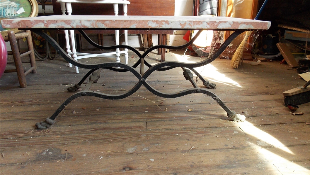 Nice Metal Claw Foot Coffee Table with Granite Top - Table Measures 18 1/2" 40 1/4" by 19"