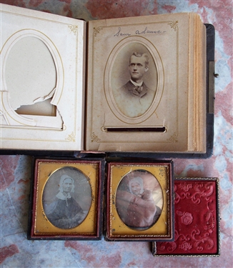 2 Tin Type Photos of Elderly Women and Album of CDVs and Tin Types 