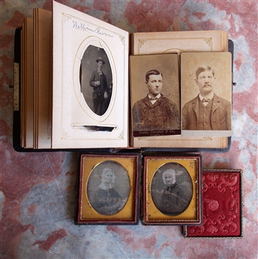 2 Tin Type Photos of Elderly Women and Album of CDVs and Tin Types 