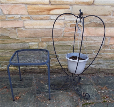 Square Garden Table and Metal Plant Holder with Bird Top - Table Measures 18" tall 15" by 15"