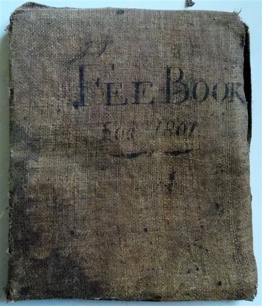 "Fee Book For 1801" Homemade Ledger Book from Virginia - Burlap Cover - Threaded Bindings - Full of Notes and Figures From 1801 - Few Pages Have Water Damage - 