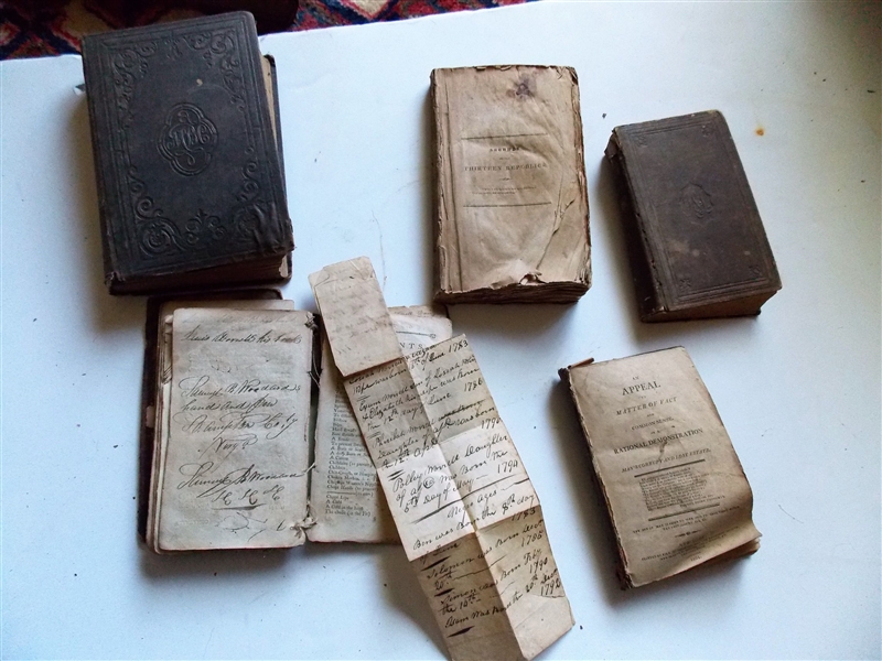 Collection of Letters and Family Records Including Birth Dates of Josephy Worrells -  Children and  Negros - with 5 Small Antique Books - In - Books also Contain Some Writing and Famiy...